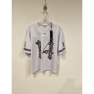 YoungLA Shirt Mens Small White Mesh Jersey Gothic Print Athletic Streetwear